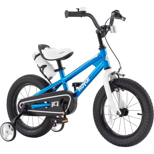 Royalbaby Kids' Bike for Boys and Girls, BMX Freestyle Bike for Kids, 95% Assembled, Front Hand Brake Plus Rear Coaster Brake, 12, 14, 16 and 18 Inch Bike (Blue, 14 Inch with Training Wheels)