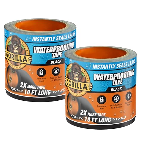 Gorilla Waterproof Patch & Seal Tape 4" x 10' Black, (Pack of 2)