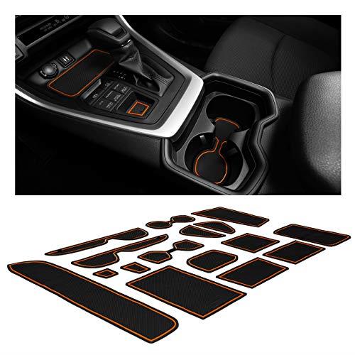 Custom Fit Cup, Door, and Console Liner Accessories for Toyota Rav4 2019 2020 (Orange Trim)
