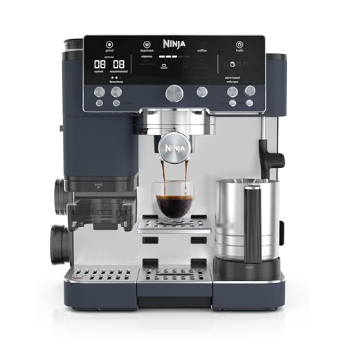 Ninja Luxe Café Premier Espresso Machine, 19 settings, Dual Froth System & assisted tamper, 3 machines in 1, Espresso, filter coffee & built-in grinder & scale, Cyberspace ES601ANZ