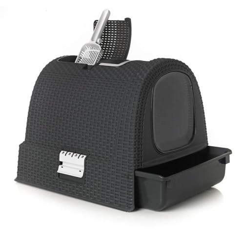 Keter Curver Cat Litter Box, 39 cm x 39 cm x 51 cm Size, Black