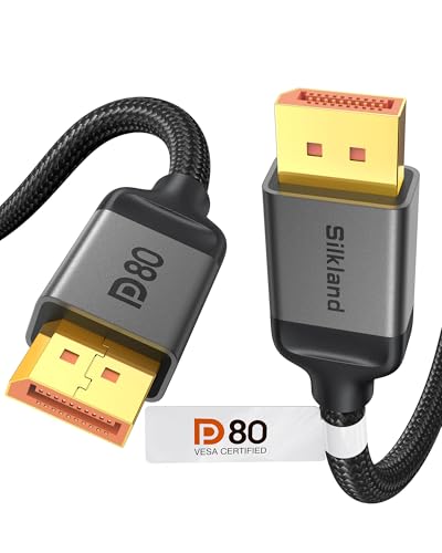 Silkland 80Gbps DisplayPort Cable 2.1 [VESA Certified], [8K@240Hz, 4K@540Hz 360Hz 240Hz] DP 2.1 Cable, HDR HDCP DSC 1.2a Display Port Cord Compatible FreeSync G-Sync Gaming Monitor 5090 7900XTX