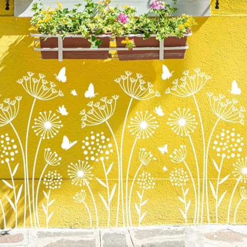 SUNVERSE Flower Stencils for Garden Fence Large Flower Stencil for Wall 14” Dandelion Butterfly Templates for Painting on Wood Furniture