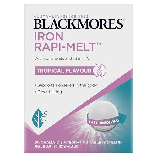 Blackmores Iron Rapi-Melt | Formulated with iron chelate and vitamin C | Supports iron levels in the body | Tropical Flavour | 60 Melts