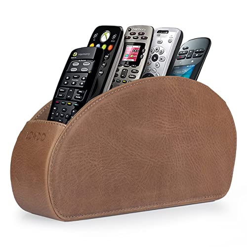 Londo Remote Control Holder with 5 Pockets - Store DVD, Blu-Ray, TV, Roku or Apple TV Remotes - Italian Genuine Leather with Suede Lining - Slim, Compact Living or Bedroom Storage (Mink)