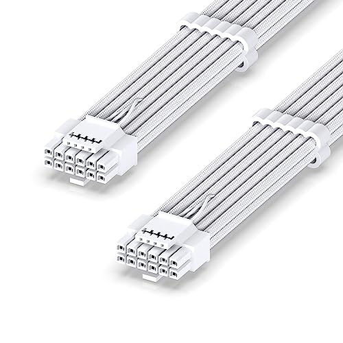 EZDIY-FAB 16AWG PCI-e 5.0 12VHPWR PSU Sleeved Cable, 600W 12+4 Pin Male to 12+4 Pin Male Cable for RTX 3090Ti/4070Ti/4080/4090, 60cm/23.62in-Pure White