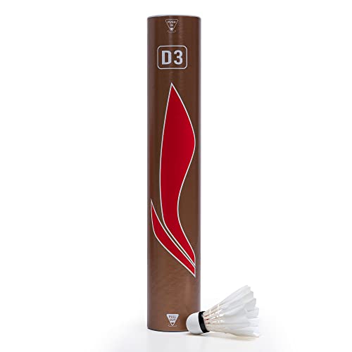 Li-Ning D3 Feather Shuttlecock | Speed 77 | Colour: White | Pack of 12 Shuttles | Badminton Sports