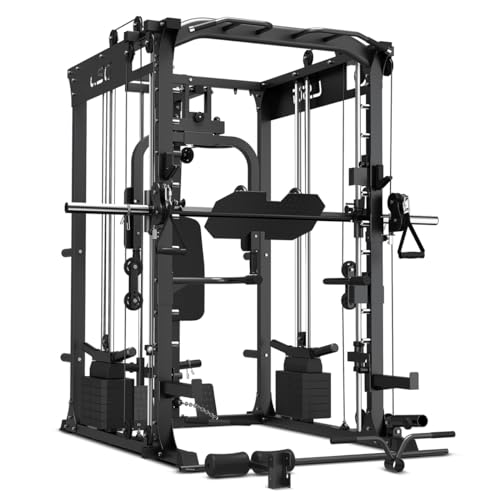 LSG GRK200 10-in-1 Home Gym Station, Power Rack, Smith Machine, Chest Fly, Vertical Leg Press, Seated Row Machine & Cable Crossover with Dual Weight Stack Barbell & Weight Storage Attachments Included