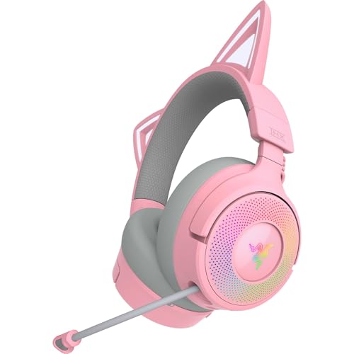 Razer Kraken Kitty V3 Pro Wireless RGB Gaming Headset: Chroma RGB Kitty Ears - 2.4 GHz, Bluetooth 5.3, USB A - Super Wideband Mic - 40mm Drivers - THX Spatial Audio - Comfortable Ear Cushions - Pink