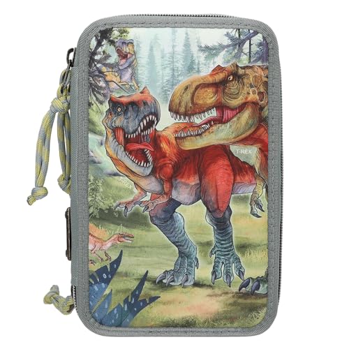 Dino World - Triple Pencil Case BITE - Grey-Green/School/Grey/Green