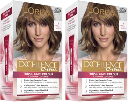 L'Oreal Paris Permanent Hair Dye, Strengthening & With Up To 100% Grey Coverage, Excellence, Dark (Pack of 2)