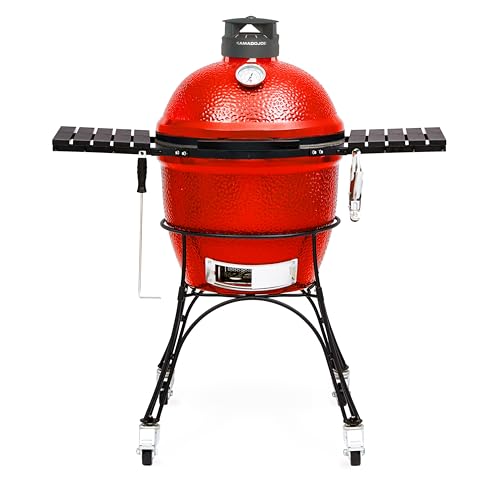 Kamado Joe Classic Joe Series II 18-Inch Ceramic Charcoal BBQ & Smoker with Cart, Side Shelves & Stainless Steel Grates, 250 sq in – Red