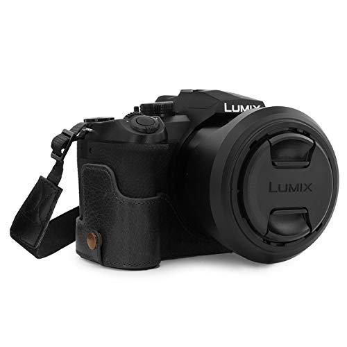 MegaGear Ever Ready Genuine Leather Camera Half Case Compatible with Panasonic Lumix DC-FZ1000 II, V-Lux 5 - Black