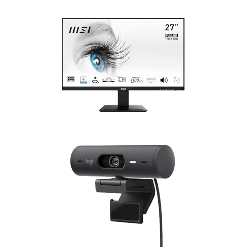 MSI PRO MP275Q 27 Inch Eye Care Ergonomic Business Computer Monitor & Logitech Brio 500 Full HD Webcam Bundle