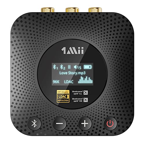 1Mii B06HD+ Bluetooth Receiver, HiFi Bluetooth 5.0 Audio Adapter w/Audiophile DAC, LDAC, aptX HD & Low Latency, Volume Control & OLED Display for Home Stereo AV Receiver/Stereo Amplifier