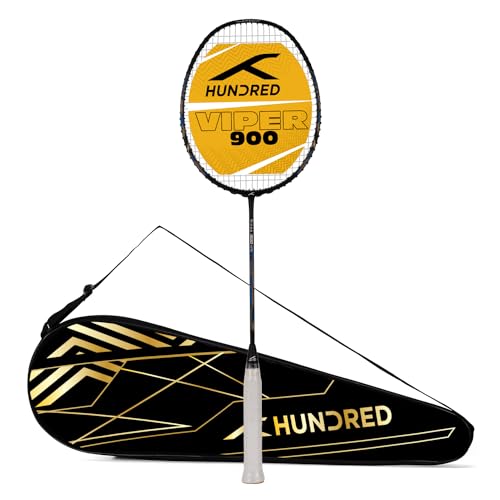 HUNDRED Viper 900 Carbon Fibre Strung Badminton Racket with Full Racket Cover (Black/Blue) | For Intermediate Players | 79 grams | Maximum String Tension - 32lbs