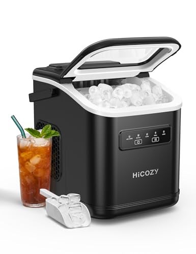 HiCOZY Ice Maker, Countertop Ice Machine with Handle, Ice in 6Mins, 12KG in 24Hrs, Portable Ice Maker Machine with Self-Cleaning for Home/Kitchen/Party/Bar