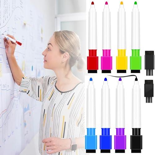 Mumoo Bear 8 Pack Dry Erase Markers with Eraser - Assorted Colors Fine Tip Whiteboard Markers for Teachers, Office & School Supplies