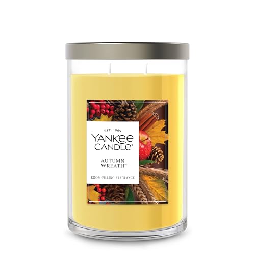 Yankee Candle Autumn Wreath Scented, Signature 20oz Large Tumbler 2-Wick Candle, Over 60 Hours of Burn Time