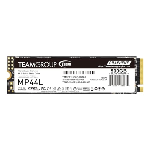 TEAMGROUP MP44L 500GB SLC Cache NVMe 1.4 PCIe Gen 4x4 M.2 2280 Laptop&Desktop SSD (R/W Speed up to 5000/2500MB/s) TM8FPK500G0C101