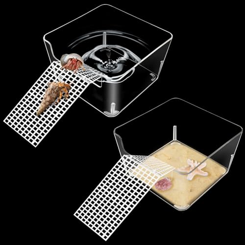 2 Pack Hermit Crab Water Tank, Cage Accessories with Climbing Ramp, Aquarium Salt Water Pool for Small or Medium Habitat Home – Transparent