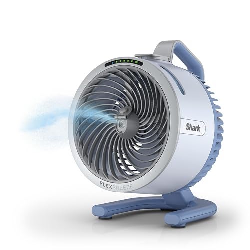 Shark FlexBreeze HydroGo Misting Portable Fan, Up To 20m Range, Up To 12h Runtime, Light & Portable, Indoor & Outdoor Misting, FA052QBLANZ, Glacier