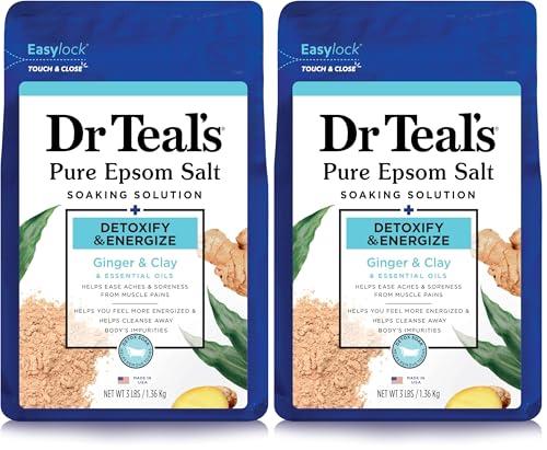 Dr Teal's Ginger and Clay Pure Epsom Salt Soaking Solution, 1.36 kg, White, 3 Pound (1 Count) (04342-4PK) (Pack of 2)