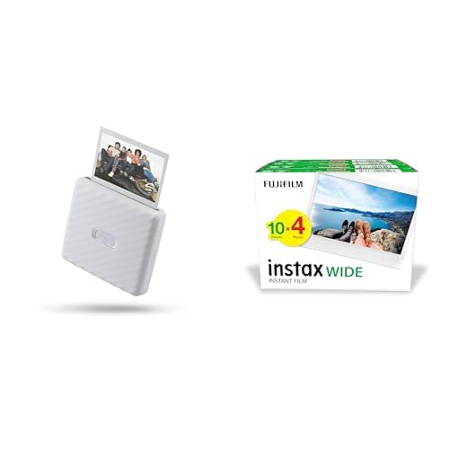 Instax Fujifilm Wide Link Printer, Ash White Bundle with White 40 Pack Film