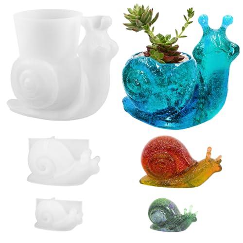 3 Pcs Snail Silicone Molds for Epoxy Resin, FineGood 3D Cute Snail Resin Molds Animal Flower Pot Silicone Mold for Resin Casting DIY Craft Decoration