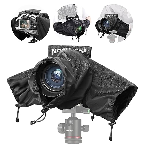 NEEWER Camera Rain Cover, Small Size Durable Nylon Raincoat Compatible with Sony A7 A9 Canon 7D 5D Nikon D750 D850 Cameras and Lenses Within ⌀200mm, with Sleeves, Drawstrings, Viewing Window, PB003