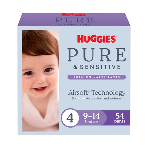 Huggies Pure & Sensitive Nappy Pants Size 4 (9-14 kg) 54 Count - Packaging May Vary