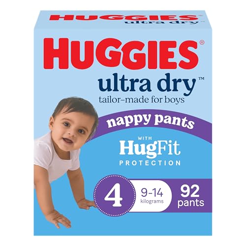 Huggies Ultra Dry Nappy Pants Boy Size 4 (9-14kg) 92 Count - Packaging May Vary