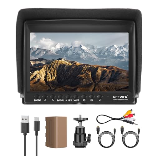 NEEWER F100 7 Inch Camera Field Monitor HD Video Assist IPS 1280x800 HDMI 1080p with 4400mAh F750 Battery, Sunshade Hood & 360° Ball Head for DSLR Cameras, Handheld Stabilizer, Film Video Making Rig