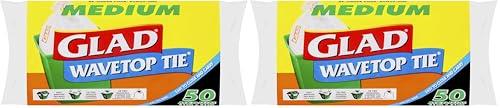 Glad Wavetop Tie, Bin Liners, Medium, 50 Count (Pack of 2)