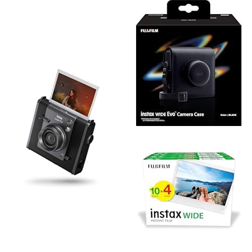 Instax Fujifilm Wide EVO Camera, Black Bundle with Case and White 40 Pack Film