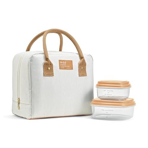 Fit & Fresh Lunch Bag for Women, Insulated Womens Lunch Bag for Work, Leakproof & Stain-Resistant Large Lunch Box for Women with Containers, Zipper Closure Bloomington Lunch Bag, Ivory Woven
