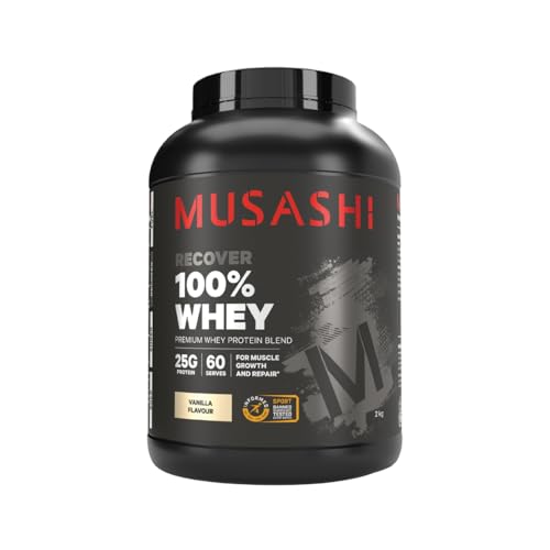 Musashi 100% Whey Protein Powder, Vanilla, Muscle Builder Formula, High Protein Supplement, Muscle Growth & Recovery Support, Post-Workout Nutrition, 2kg