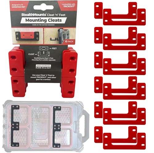 StealthMounts Packout Mounting Cleats (12 Pack) | Tool Box Storage System | Mount Anywhere | Compatible with Milwaukee Packout (Red)