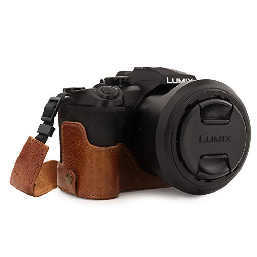 MegaGear Ever Ready Genuine Leather Camera Half Case Compatible with Panasonic Lumix DC-FZ1000 II, V-Lux 5 - Brown