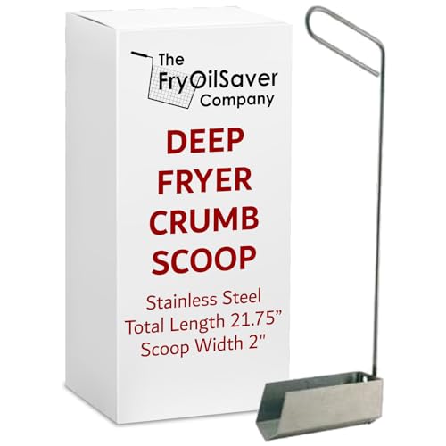 FryOilSaver Deep Fryer Crumb Scoop, V-Shaped Fryer Scoop, Use to Remove Crumb Sediment from Deep Fryer. Stainless Steel Fryer Scoop, Crumb Scoop Assembly, Total Length 21.75”, Scoop Width 2"
