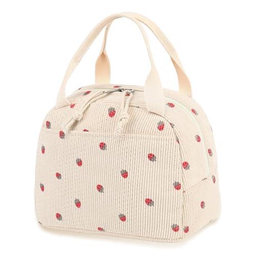 Lunch Bag for Women Men Cute Corduroy Lunch Tote Bags Reusable Insulated Lunch Box Large Capacity Reusable Insulated Cooler for Work Picnic or Travel