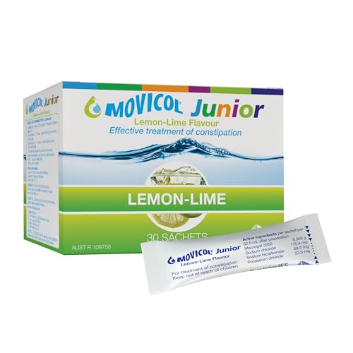 Movicol Junior Sachets, Lemon-Lime, 30 Sachets, Constipation Relief for Children, Laxatives, Relief, hydrates, softens & help restore natural bowel movement