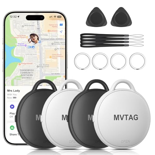 Poat Air Tracker Tag 4 Pack, Smart Tag Luggage Works with Apple Find My (iOS Only), Bluetooth Item Finder, Replaceable Battery, Waterproof, Item Finder for Keys, Luggage, Wallets & Pets