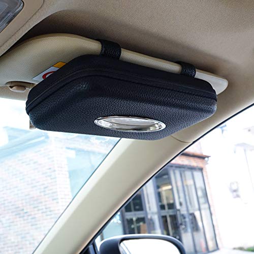 Cartisen Car Tissue Holder, Sun Visor Napkin Holder, Car Visor Tissue Holder, PU Leather Backseat Tissue Case Holder for Car,Vehicle (Black (2Pack))