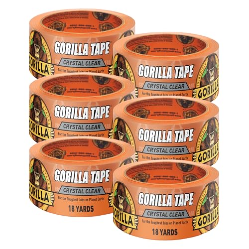 Gorilla Crystal Clear Repair Duct Tape, 1.88” x 18 yd, Clear, (Pack of 6)