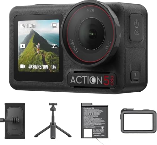 DJI Osmo Action 5 Pro Hiking Combo, Action Camera 4K with Revolutionary Imaging Performance, 1/1.3" Sensor, OLED Touchscreens, DJI Mic Connection, Mini Camera Ideal for Hiking, Travel, Vlog
