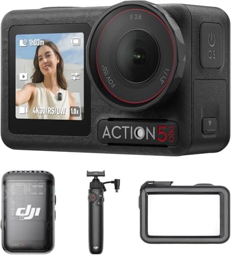 DJI Osmo Action 5 Pro Vlog Combo, Action Camera 4K Ideal for Vloggers with Charging Handle and Mic 2 Transmitter, Mini Action Camera with 1/1.3″ Sensor, 4hrs Battery Life, Dual OLED Touchscreens