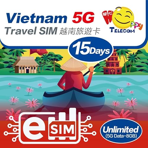 Happy 5G eSim Vietnam 15Days Unlimited Data Travel eSim | 8GB of 5G High-Speed Data Then 256kbps | Support iPhone & Android Devices | Easy Activation | No Need Registration