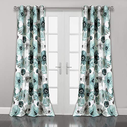 Lush Decor Leah Room Darkening Window Curtain Panel Pair Floral Insulated Grommet, 52" W x 95" L, Blue
