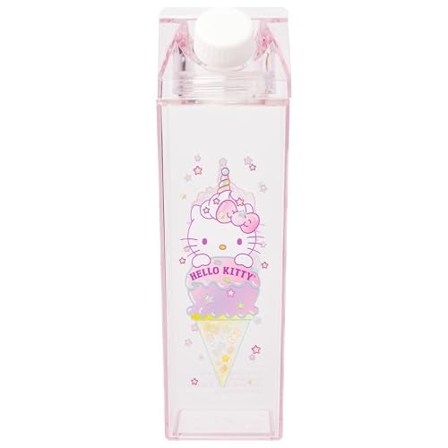 Silver Buffalo Sanrio Hello Kitty as a Unicorn Ice Cream Plastic Pastel Pink Milk Carton Pitcher Bottle, 16.2 Ounces